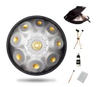 Mini Two-Tone Steel Tongue Drum, Surface Mandura Pattern, 9 Scale G Tone, Easy To Carry, Hand Forged, 18 "Alloy Drum Body, ±5 Notes. Yoga Meditation Healing Instrument In,Silver