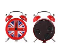Mini Union Flag Alarm Clock, 8x5x2cm Metal Desk Timepiece | Red Metal Shell, Format, Easy Placement, for Office Desk and Home Bedroom Use