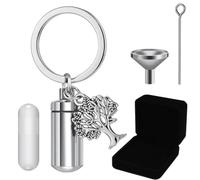Mini Urn Keychain Cylinder Memorial Ashes Holder Stainless Steel Tree of Life Keepsake Urn Key Chain Memorial Cremation Keyring Cremation Jewelry for Human Pet Ashes