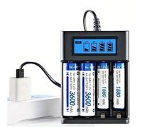 Mini USB AA AAA Battery Charger, 4 Bay, High-Speed Charging, Independent Slots, LCD Display, for Ni-MH Ni-CD Rechargeable Batteries