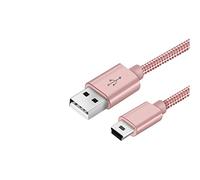 Mini USB Cable 25CM Nylon Braided USB 2.0 to Mini B Cable Data Transfer & Charger Cable Compatible with Dash Cam, PS3 Controller, MP3 Player, PDA, Camera, Scanner and More Mini USB Devices (Pink)