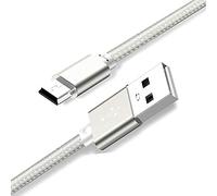 Mini USB Cable 3M Nylon Braided USB 2.0 to Mini B Cable Data Transfer & Charger Cable Compatible with Dash Cam, PS3 Controller, MP3 Player, PDA, Camera, Scanner and More Mini USB Devices (Silver)