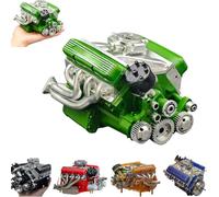 Mini V8 Engine Kit Gasoline, Mini Engine Kit V8, 44cc Gasoline 4-Stroke Small-Block Engine, 1/6 Scale Metal Engine Model for Adults (Green)