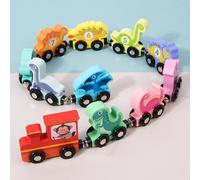 Mini Vehicles Set, Dinosaur Train,Wooden Magnetic Dinosaur Train Toys,Animals Track Mat Set Birthday Presents for Toddlers,Learning & Development Toys for Toddler Boys Girls