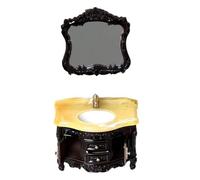 Mini Victorian Sink Cabinet with Mirror for 1/12 Doll House | Plastic Cabinet With Mirror, Vintage Style For Doll Mansion Decor, Fits 1/12 Scale Miniature Houses Black