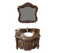 Mini Victorian Sink Cabinet with Mirror for 1/12 Doll House | Plastic Cabinet With Mirror, Vintage Style For Doll Mansion Decor, Fits 1/12 Scale Miniature Houses Dark Brown