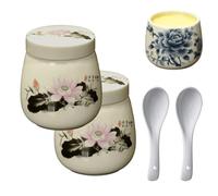 Mini Vintage Ceramic Coddled Egg Cups with Lids, Ceramic Egg Coddler Boiled Cooker Cup, 0.92 floz 1.7/3.14 X 3.3 Inch, with a Twistable Lid, Temperature Resistant (#1,2PCS)