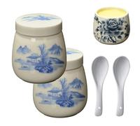 Mini Vintage Ceramic Coddled Egg Cups with Lids, Ceramic Egg Coddler Boiled Cooker Cup, 0.92 floz 1.7/3.14 X 3.3 Inch, with a Twistable Lid, Temperature Resistant (#6,2PCS)