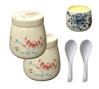 Mini Vintage Ceramic Coddled Egg Cups with Lids, Ceramic Egg Coddler Boiled Cooker Cup, 0.92 floz 1.7/3.14 X 3.3 Inch, with a Twistable Lid, Temperature Resistant (#2,2PCS)