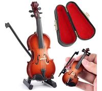 Mini Violin 3.2 inch Realistic Tiny Violin Figurine with Stand and Case for Home Desktop Miniature Dollhouse Accessories