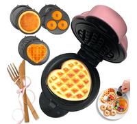 Mini Waffle Maker with 6 Removable Plates, Small Heart Waffle Coffee Maker, 3 in 1 Multi Plate Set, Waffle Iron for Kids, Family and Individuals, Kitchen Dishes