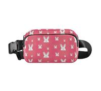 Mini Waist Pack Crossbody Bag with Adjustable Strap Cute Zipper Fanny Pack Sling Bag Happy Easter Rabbit Bunny Peach Women Men Teens for Travel Vacation Running, Happy Easter Rabbit Bunny Peach, One