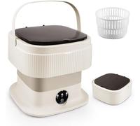 Mini Washing Machine, 11 L Foldable Washing Machine with Spin Function, Portable Travel Washing Machine, Camping Mobile Washing Machine for Travel, Motorhome, Students (Khaki)