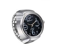 Mini Watch Ring,Circular Creative Elastic Quartz Jewelry,Arabic Numeral Dial Business Couple Novel Accessories(Black)