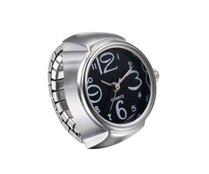 Mini Watch Ring,Circular Creative Elastic Quartz Jewelry,Arabic Numeral Dial Business Couple Novel Accessories(Black)