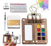 Mini Watercolor Kit, 2025 New Watercolor Set, Pocket Artist Travel Kit, Water Color Paint Sets, Water Colors Set with Color Paints, Wooden Grid Paint Box for Painters Artists Students (8 Grids)