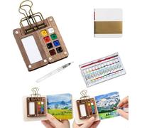Mini Watercolor Paint Set, 8 Grid Travel-Ready Painting Kit, Mini Paint Palette and Nano Palette for On-the-Go, ew Travel Watercolour Set With Clip Brush Pen Sketchbook for Painters Artists Students