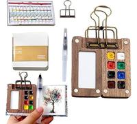 Mini Watercolor Paint Set,PocketArtist Travel Set,Miniature Tiny Compact Pocket Water Color Palette,Painting Travel Kit with Sketchbook & Acrylic 8 Grid Paint Box (Wood-8 Grid)