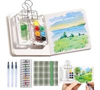 Mini Watercolor Paint Set,PocketArtist Travel Set,Miniature Tiny Compact Pocket Water Color Palette,Painting Travel Kit with Sketchbook & Acrylic 8 Grid Paint Box (Green Stripe-8 Grid)