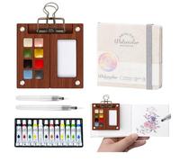 Mini Watercolour Paint Kit - Travel Watercolour Set, Pocket Art Water Colour 8 Grid Palette Set With Sketchbook, Clip, Pen and Additional 12 Colors, Painting Set Gift for Beginners, Artists Student