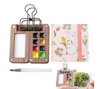 Mini Watercolour Paint Set, Pocket Artist Watercolour Travel Kit, 8 Grids Paint Kit Portable, Mini Set Travel, Painting With Foldable Wooden Palette, Sketchbook, Brush For Painters Artists Students