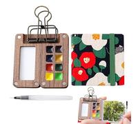 Mini Watercolour Paint Set, Pocket Artist Watercolour Travel Kit, 8 Grids Paint Kit Portable, Mini Set Travel, Painting With Foldable Wooden Palette, Sketchbook, Brush For Painters Artists Students