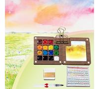 Mini Watercolour Paint Set Travel,Mini Wood Palette Box with 15 Grids,Portable Pocket Travel Paint Set, Watercolour Sketchbook Palette Box with Metal Clip (Black, One Size)