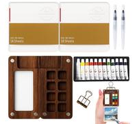 Mini Watercolour Paint Set Travel, Portable Pocket Artist Watercolour Travel Set with 8-Grid Palette, 12-Color Watercolor, 2 Pens, 2 Sketchbooks, Ideal for Outdoor Sketching, Art Classes, Gift Giving
