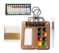 Mini Watercolour Paint Set Travel, Portable Pocket Artist Watercolour Travel Set with 8-Grid Palette, 12-Color Watercolor, Water Brush, 1 Sketchbooks, Gift for Students Painters Artists Outdoor
