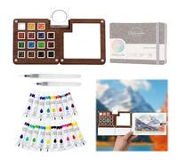 Mini Watercolour Paint Set Travel Watercolour Kit with 15 Grid Wood Pocket Palette Set Includes 18 Colors, Sketchbook, Clip and Pen for Artists,Art Painting Set Gift for Beginners and Journey Painting