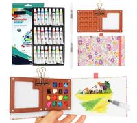 Mini Watercolour Paint Set Travel Watercolour Set,15 Grids Wood Pocket Artist Palette Kit with Metal Clip,24 Colors for Pocket Artist Watercolour Gift for Painters、Artists and Student (15Pink+24)