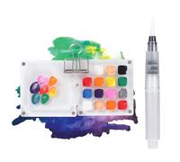 Mini Watercolour Paint Set with 15 Refillable Wells & Water Brush, Portable Travel Palette in Magnetic Acrylic Case for Urban Sketching & Journaling-Compact Artist Field Sketch Kit Clips to Sketchbook