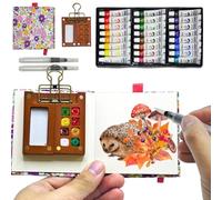Mini Watercolour Paint Set with 24 Colors for Pocket Artist Watercolour Gift for Painters, 8 Grids Mini Wood Palette Box with Metal Clip, Sketchbook Palette Pocket Travel Paint Tray Box