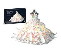 Mini Wedding Dress Building Blocks Set for Women, 1500 PCS Mini Micro White Wedding Dress Model Building Kit with Light, Creative Flowers Clothing Bricks Model, Gifts for Valentine's Day