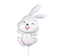 Mini White Easter Bunny Rabbit Inflated Party Air Filled Balloon on Stick 14"