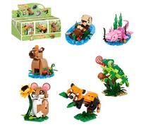Mini Wildlife Animal Building Block Set, 6-in-1 Pocket Brick Animal Figures | Capybara Red Panda Axolotl Frog Mouse Otter Bricks Toy Kit, Creative Desktop Decor, STEM Construction Toy Gift Teens Adults