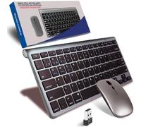 Mini Wireless Keyboard and Mouse Set,(Bluetooth5.0/3.0+2.4G)3-Mode USB Cordless Keyboard and Silent Mouse Combo, Multimedia Shortcuts for Mac,Computer,PC,Laptop,Battery-powered,QWERTY US Layout,Grey