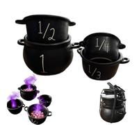 Mini Witch Cauldron Set, 4PCS Stackable Halloween Black Cauldron Measuring Cups with Mystical Measurements, Halloween Candy Bowl, Cauldron Witchcraft for Halloween Table Party Decorations