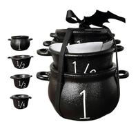 Mini Witch Cauldron Set, Wizard Kitchen Measuring Cup Set, Halloween Cauldron Decoration, Plastic Stackable Black Candy Pot with Handle (1Set)