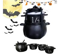 Mini Witch Cauldron Set,Wizard Kitchen Measuring Cup Set,Halloween Reusable Black Candy Pot with Handle,Home Party Favors Candy Bowl Bucket,Halloween Decoration for Indoor and Outdoor
