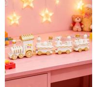 Mini Wooden Christmas Train with Snowman, Mini Train Ornaments Kids Present Toys for Christmas Party, Mini 4- Section Trains Toy for Kids Xmas Party Decoration Home Décor (white)