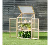 Mini Wooden Cold Frame Greenhouse - 3-Tier Raised Flower Planter, Outdoor Fir Wood with Polycarbonate Glazing, Two Doors, Removable Top