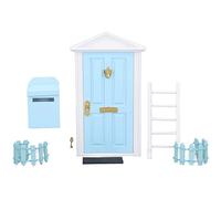 Mini Wooden Door Set, Tiny Wooden Tooth Fairy Door for 1:12 Dollhouse, Exquisite Workmanship with Vivid Details and Saturated Color, Includes Door Lock Mailbox Fence (Blue)