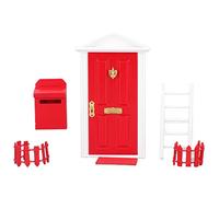 Mini Wooden Door Set, Tiny Wooden Tooth Fairy Door for 1:12 Dollhouse, Exquisite Workmanship with Vivid Details and Saturated Color, Includes Door Lock Mailbox Fence (Red)