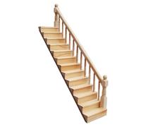 Mini Wooden Ladder 1:12 Dollhouse Miniature Handrail Staircase Wooden Scene Plain Stairway Models(Right handrail)
