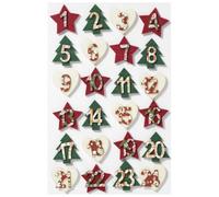 Mini Wooden Numbers Set 1-24 Approx. 30 mm Felt Red / Green / Cream