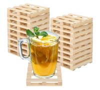 Mini Wooden Pallets, 18 Pcs Natural Wood Pallet Coaster Set, 3.9 Inches Rustic Square Drink Coasters, Unfinished DIY Wood Coasters for Hot and Cold Beverages, Coffee Mug Tray for Tabletop Protection