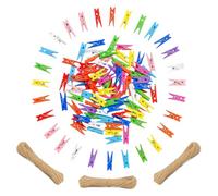 Mini Wooden Pegs, 153 Set Included 150 PCS Colorful Heart Mini Pegs and 3 PCS 10M String for Photos, Functional Small Wooden Peg for DIY Home Decoration Crafting Displaying Memories in Homes Offices