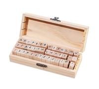 Mini Wooden Rubber Stamps - 42Pcs Small Wooden Rubber Stamps, Rubber Alphabet and Number Rubber Stamps with Wooden Box for Card Making, DIY Craft, Scrapbooking Supplie