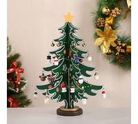 Mini Wooden Tabletop Christmas Tree, Festival Party Christmas Tree with Mini Christmas Ornaments for Christmas Tree Table Desk Decoration (Green)